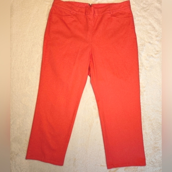 Womens SZ 14 - 16  Salmon Pink Orange Back Seam Zipper Pants Cropped Jeans - Picture 1 of 5